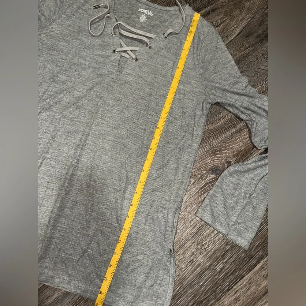 Michael Kors Gray Lace-Up Long Sleeve Top Size Medium